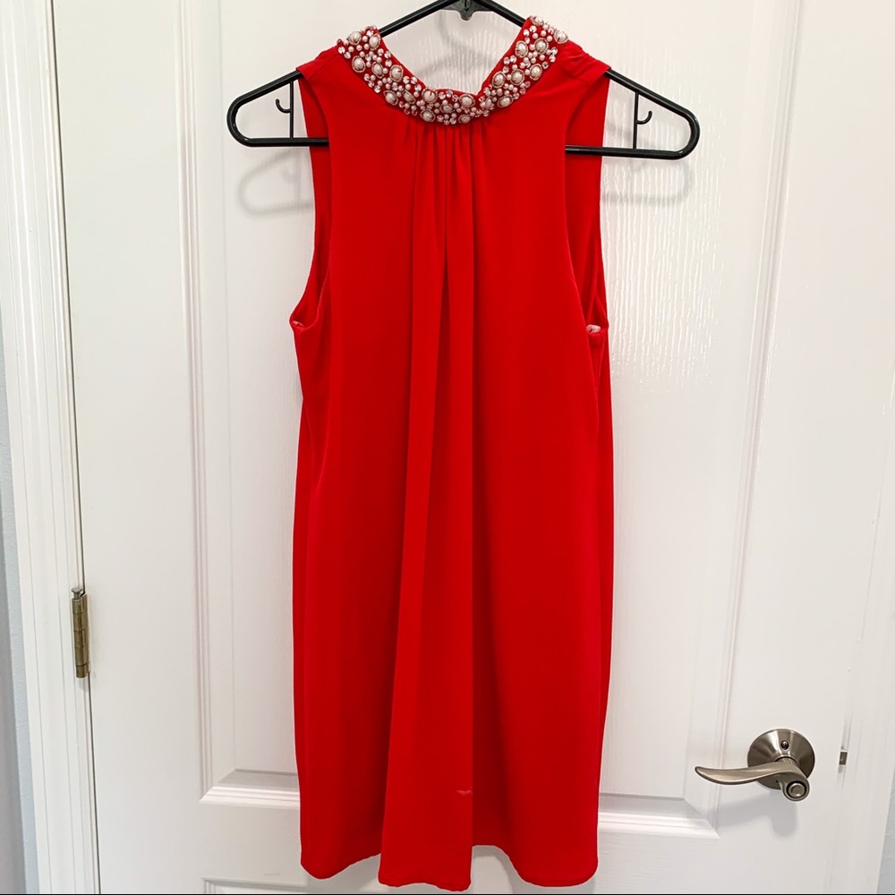 Pearl Collar Red Dress
